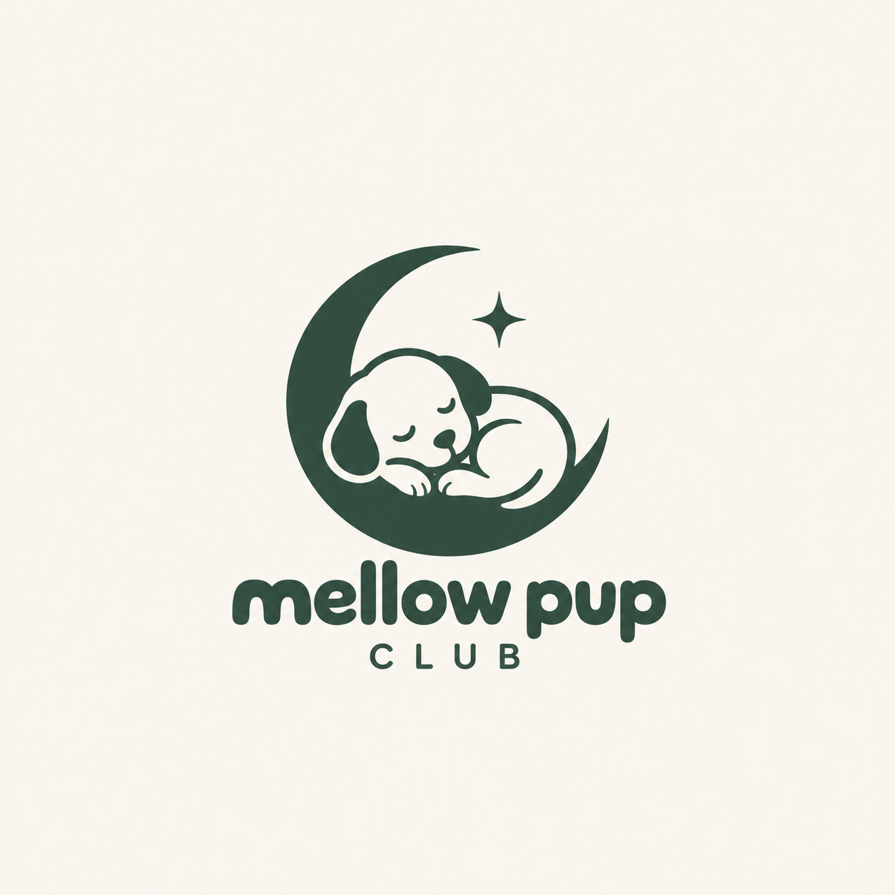 Mellow Pup Club — sleeping puppy and crescent moon